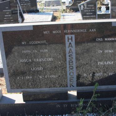 HAASBROEK Josua Francois 1914-1980 &amp; Paulina 1922-1999