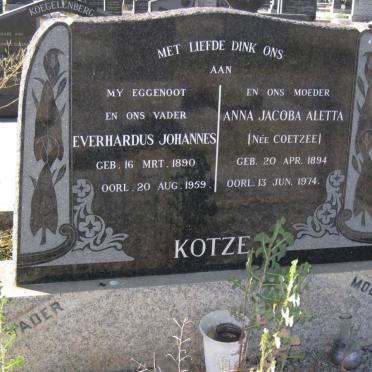 KOTZE Everhardus Johannes 1890-1959 &amp; Anna Jacoba Aletta COETZEE 1894-1974