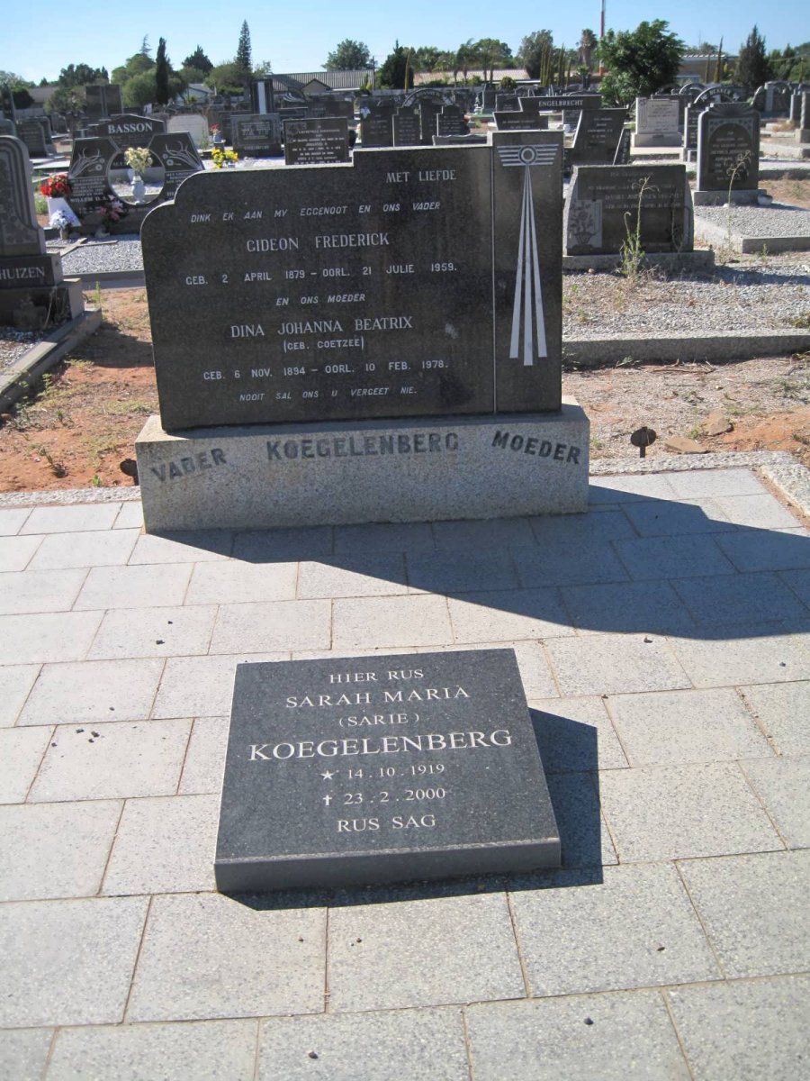 KOEGELENBERG Gideon Frederick 1879-1959 &amp; Dina Johanna Beatrix COETZEE 1894-1978 :: KOEGELENBERG Sarah Maria 1919-2000