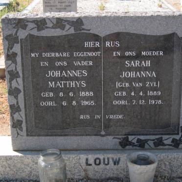 LOUW Johannes Matthys 1888-1965 &amp; Sarah Johanna VAN ZYL 1889-1978