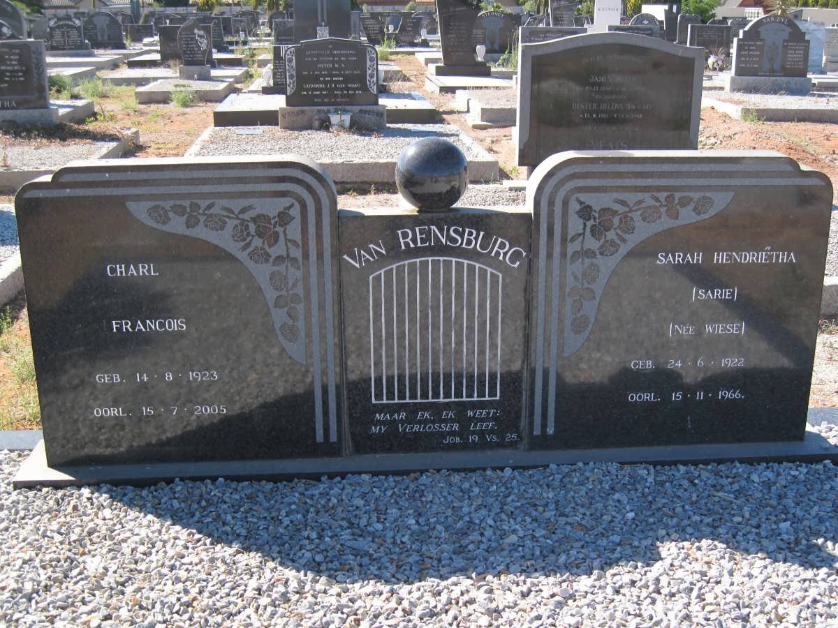 RENSBURG Charl Francois, van 1923-2005 &amp; Sarah Henriëtha WIESE 1922-1966