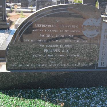 RHEEDER Philippus J.A. 1895-1978 &amp; Jacoba Hendrina DU PREEZ 1901-1969