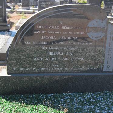 RHEEDER Philippus J.A. 1895-1978 &amp; Jacoba Hendrina DU PREEZ 1901-1969