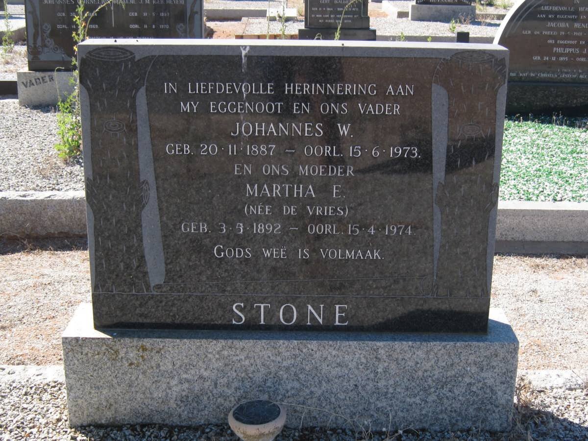 STONE Johannes W. 1887-1973 &amp; Martha E. DE VRIES 1892-1974