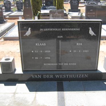 WESTHUIZEN Klaas, van der 1925-1996 &amp; Ria 1921-