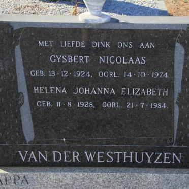 WESTHUYZEN Gysbert Nicolaas, van der 1924-1974 &amp; Helena Johanna Elizabeth 1928-1984