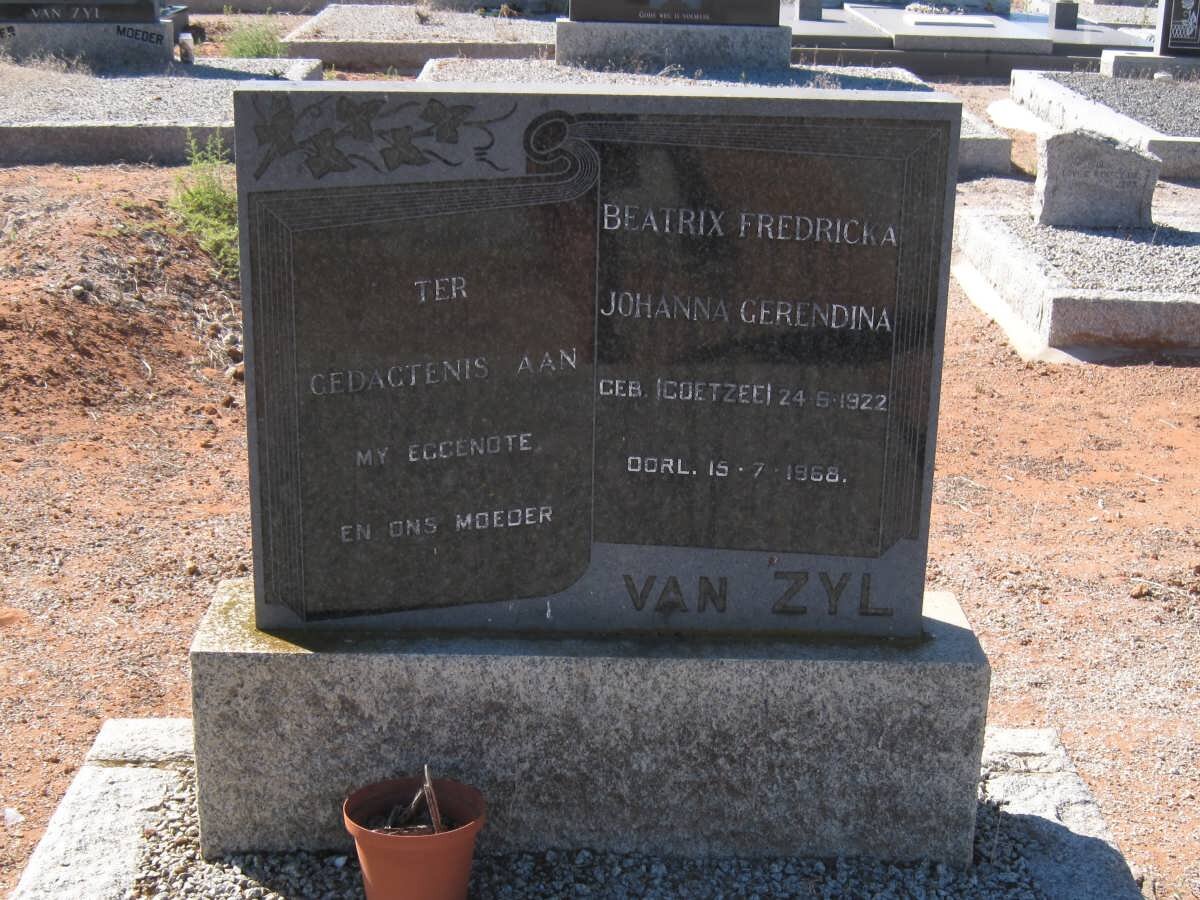 ZYL Beatrix Fredricka Johanna Gerendina, van nee COETZEE 1911-1968