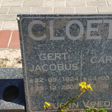 CLOETE Gert Jacobus 1924-2002 &amp; Carla 1932-2009