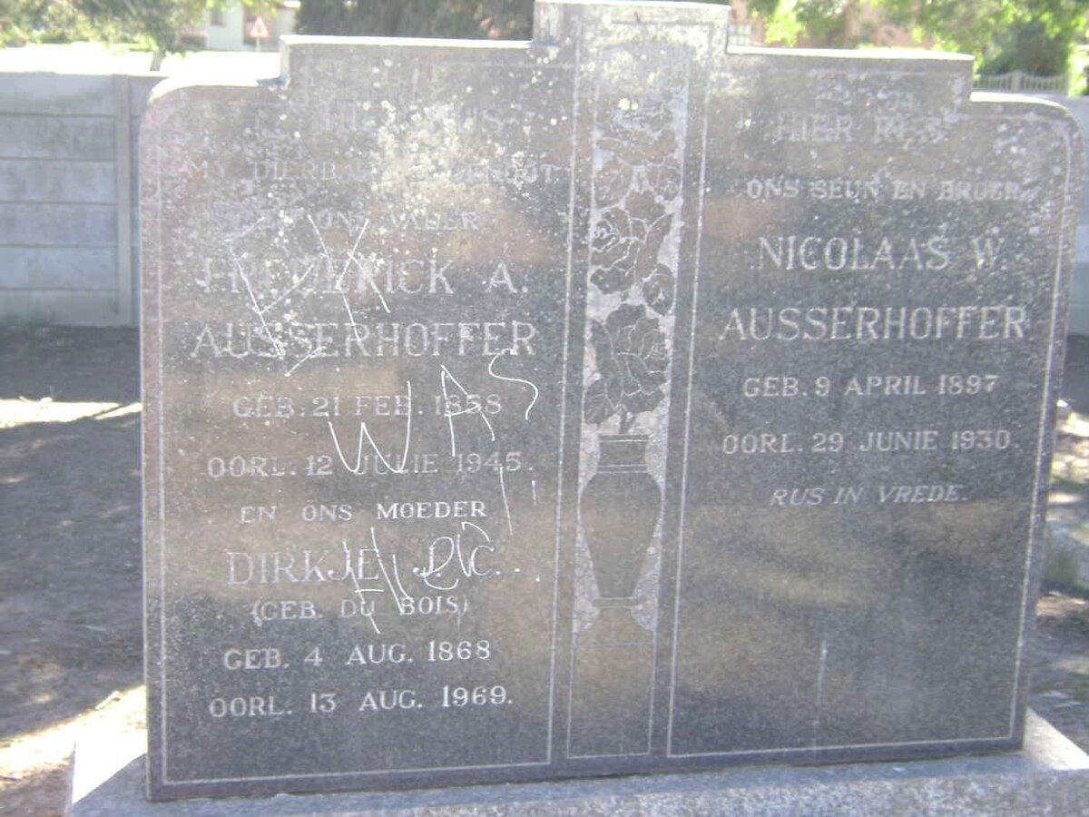 AUSSERHOFFER Frederick A. 1858-1945 &amp; Dirkje DU BOIS 1868-1969 :: AUSSERHOFFER Nicolaas W. 1897-1930