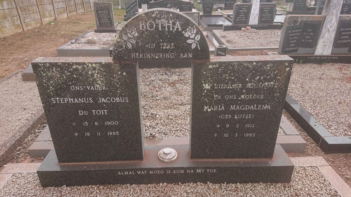 BOTHA Stephanus Jacobus Du Toit 1900-1985 &amp; Maria Magdalena KOTZE 1912-1983