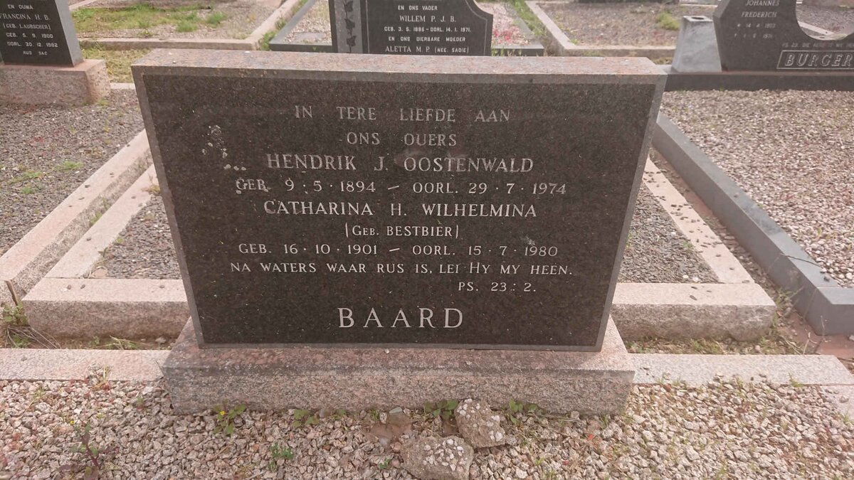 BAARD Hendrik J. Oostenwald  1894-1974 &amp; Catharina H. Wilhelmina BESTBIER 1901-1980