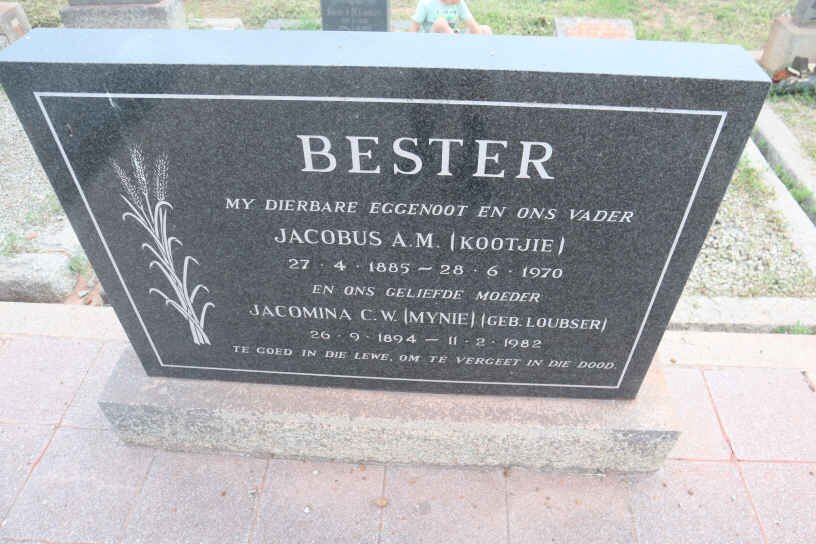 BESTER Jacobus A.M. 1885-1970 &amp; Jacomina C.W. LOUBSER 1894-1982