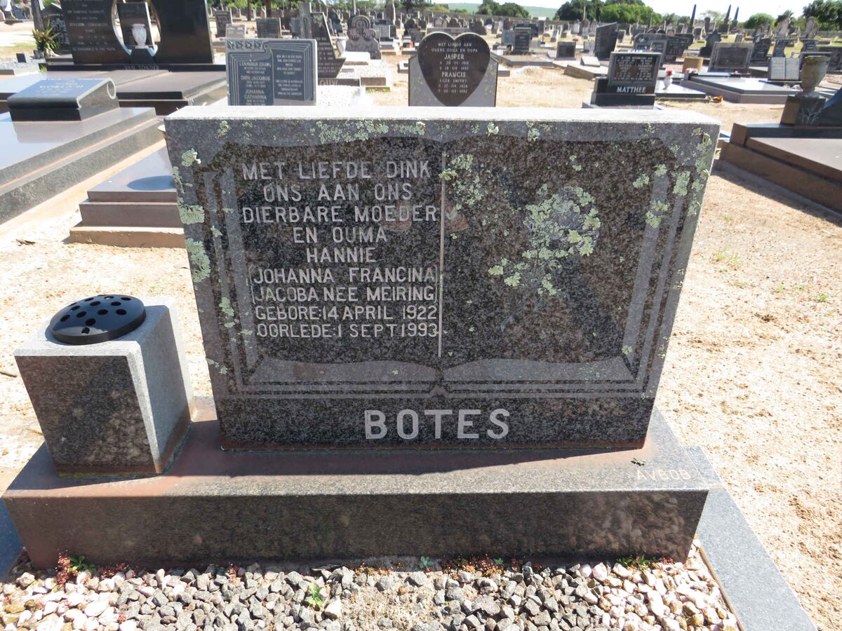BOTES Johanna Francina Jacoba nee MEIRING 1922-1993