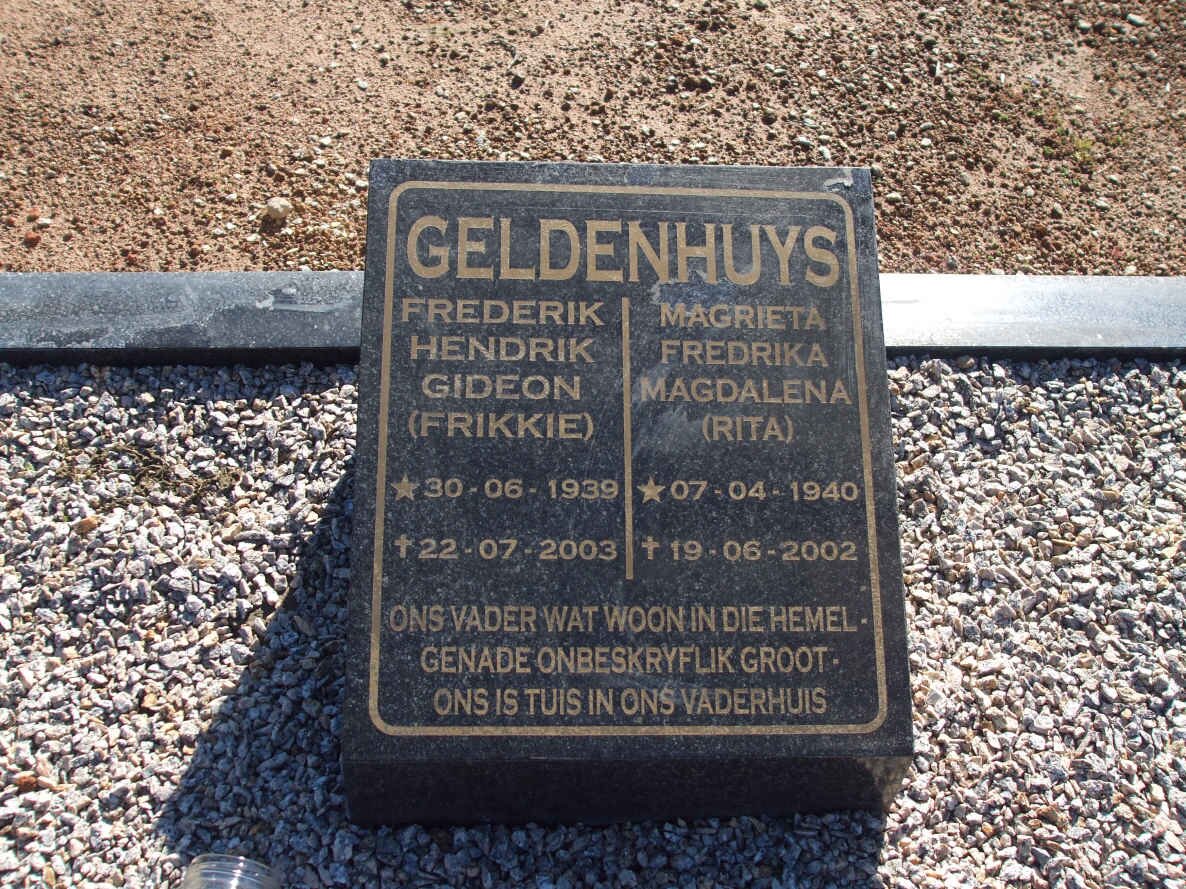 GELDENHUYS Frederik Hendrik Gideon 1939-2003 &amp; Magrietha Fredrika Magdalena 1940-2002