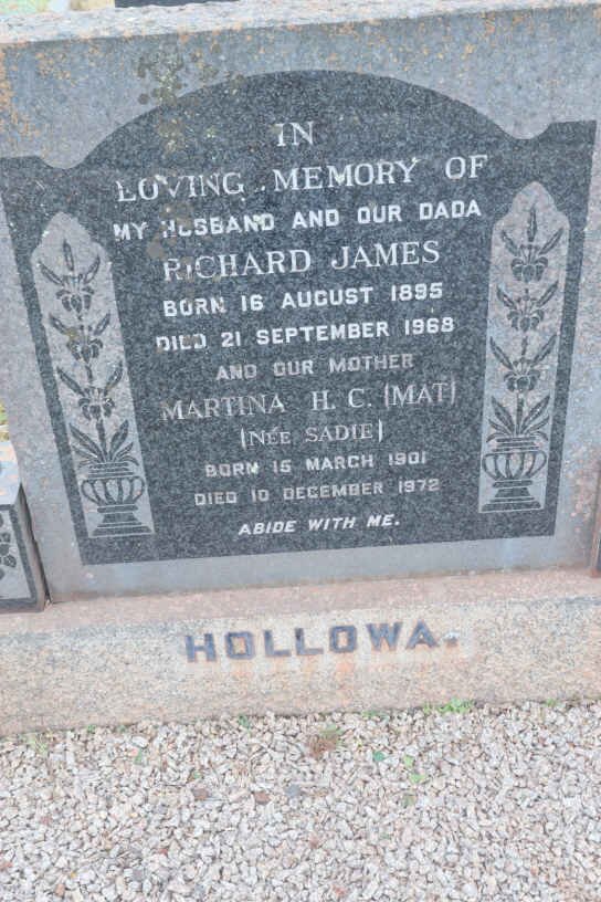 HOLLOWAY Richard James 1895-1968 &amp; Martina H.C. SADIE 1901-1972
