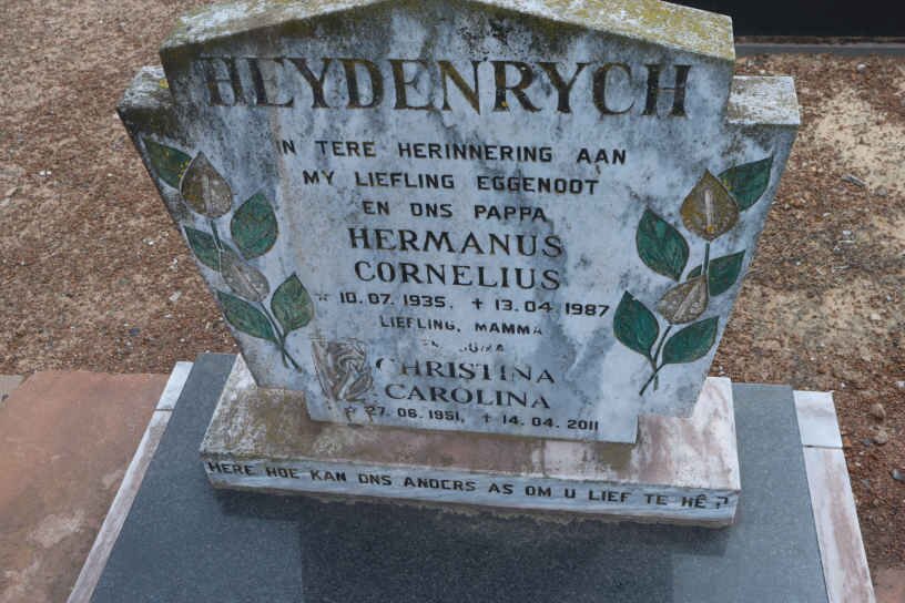 HEYDENRYCH Hermanus Cornelius 1935-1987 &amp; Christina Carolina 1951-2011