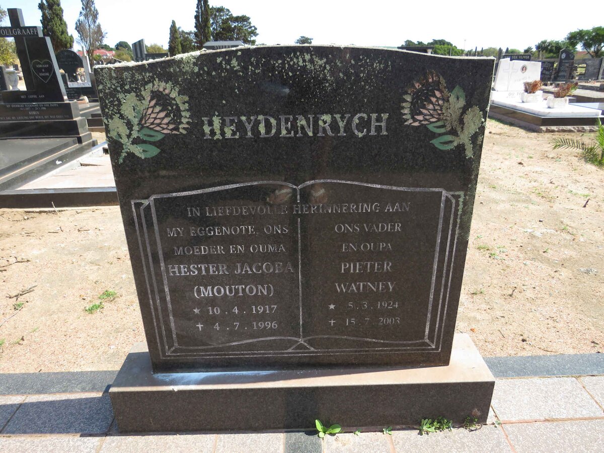 HEYDENRYCH Pieter Watney 1924-2003 &amp; Hester Jacoba MOUTON 1917-1996