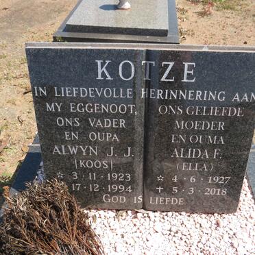 KOTZE Alwyn J.J. 1923-1994 &amp; Alida F. 1927-2018