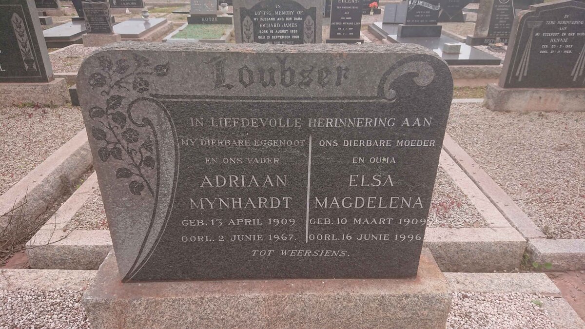 LOUBSER Adriaan Mynhardt 1909-1967 &amp; Elsa Magdelena 1909-1996