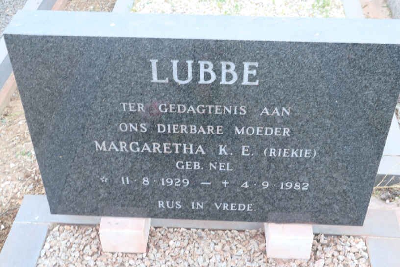LUBBE Margaretha K.E.nee NEL 1929-1982