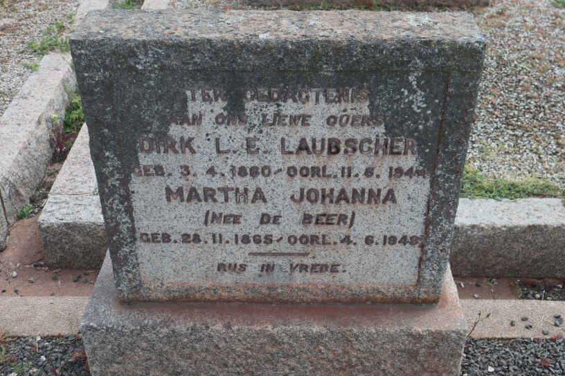 LAUBSCHER Dirk L.E. 1860-1944 &amp; Martha Johanna DE BEER 1965-1948