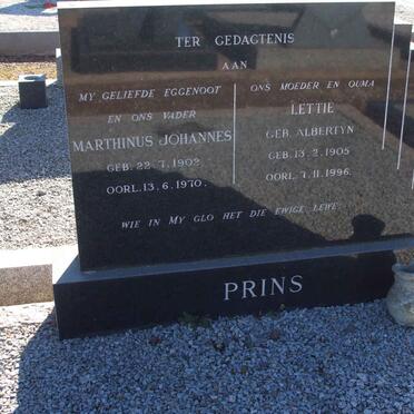 PRINS Marthinus Johannes 1902-1970 &amp; Lettie ALBERTYN 1905-1996
