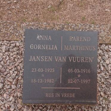 VUUREN Barend Marthinus, Jansen van 1916-1997 &amp; Anna Cornelia 1925-1982