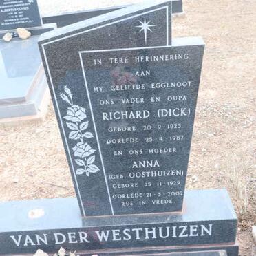WESTHUIZEN Richard, van der 1925-1987 &amp; Anna OOSTHUIZEN 1929-2002