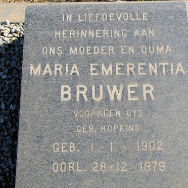 BRUWER Maria Emerentia voorheen UYS nee HOPKINS 1902-1979
