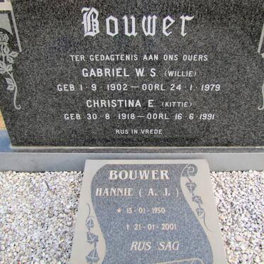 BOUWER Gabriel W.S. 1902-1979 &amp; Christina E. 1918-1991 :: BOUWER A.J. 1950-2001