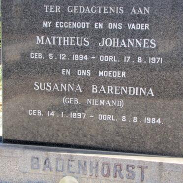 BADENHORST Mattheus Johannes 1894-1971 &amp; Susanna Barendina NIEMAND 1897-1984