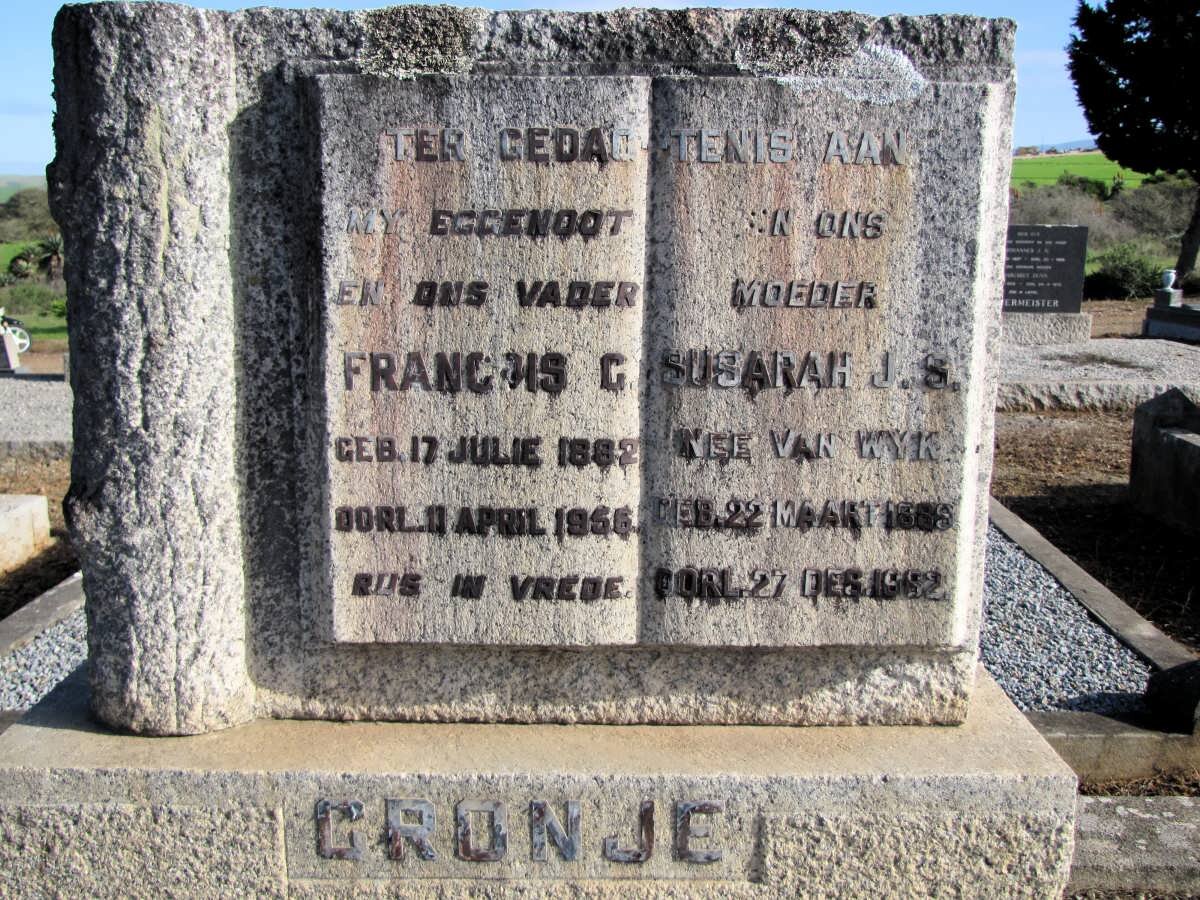 CRONJE Francois G. 1882-1956 &amp; Susarah J.S. VAN WYK 1889-1962