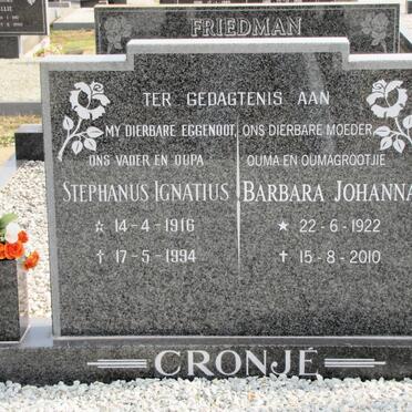 CRONJE Stephanus Ignatius 1916-1994 &amp; Barbara Johanna 1922-2010