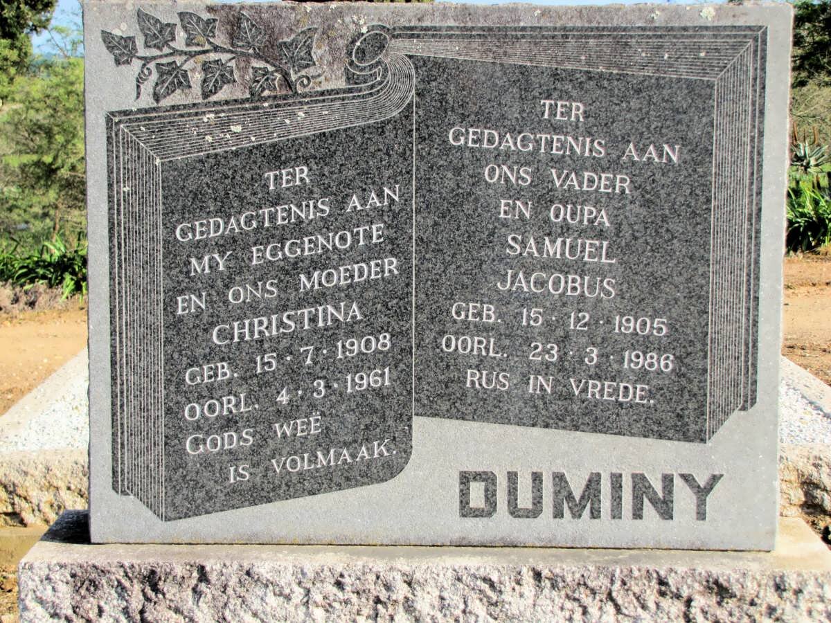 DUMINY Samuel Jacobus 1905-1986 &amp; Christina 1908-1961