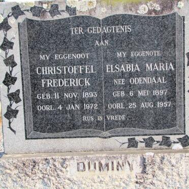 DUMINY Christoffel Frederick 1893-1972 &amp; Elsabia Maria ODENDAAL 1897-1957