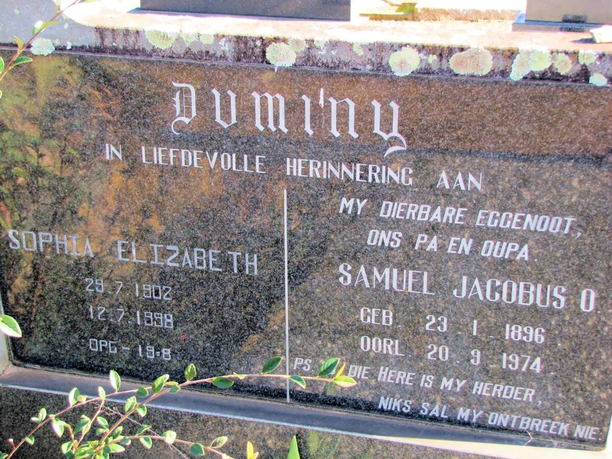 DUMINY Samuel Jacobus 1896-1974 &amp; Sophia Elizabeth 1902-1998