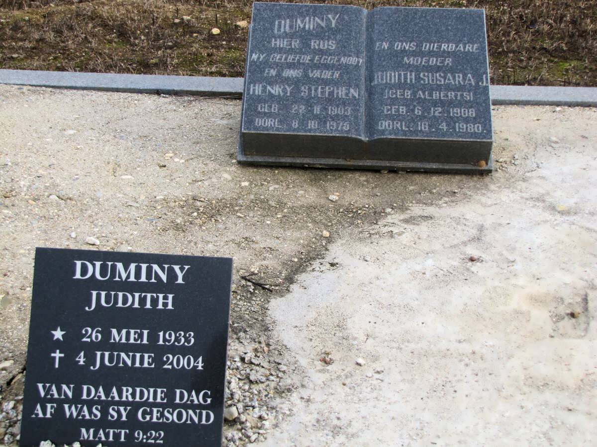 DUMINY Henry Stephen 1903-1975 &amp; Judith Susara J. ALBERTS 1908-1980 :: DUMINY Judith 1933-2004