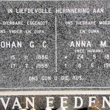 EEDEN Johan G.C., van 1886-1958 &amp; Anna M. HUMAN 1893-1967