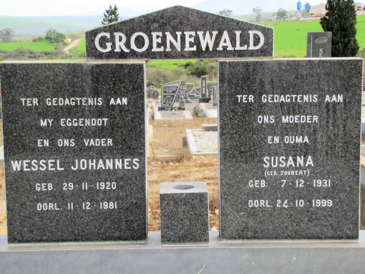 GROENEWALD Wessel Johannes 1920-1981 &amp; Susana JOUBERT 1931-1999