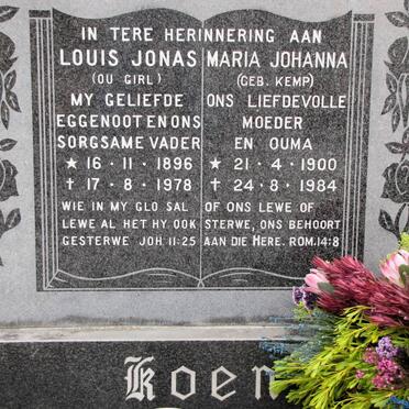 KOEN Louis Jonas 1896-1978 &amp; Maria Johanna KEMP 1900-1984