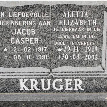 KRUGER Jacob Casper 1917-1991 &amp; Aletta Elizabeth 1919-2002