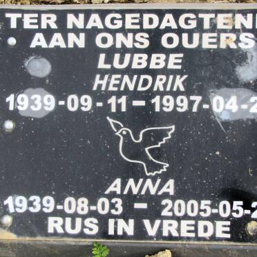 LUBBE Hendrik 1939-1997 &amp; Anna 1939-2005
