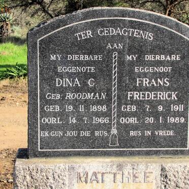 MATTHEE Frans Frederick 1911-1989 &amp; Dina C. ROODMAN 1898-1966