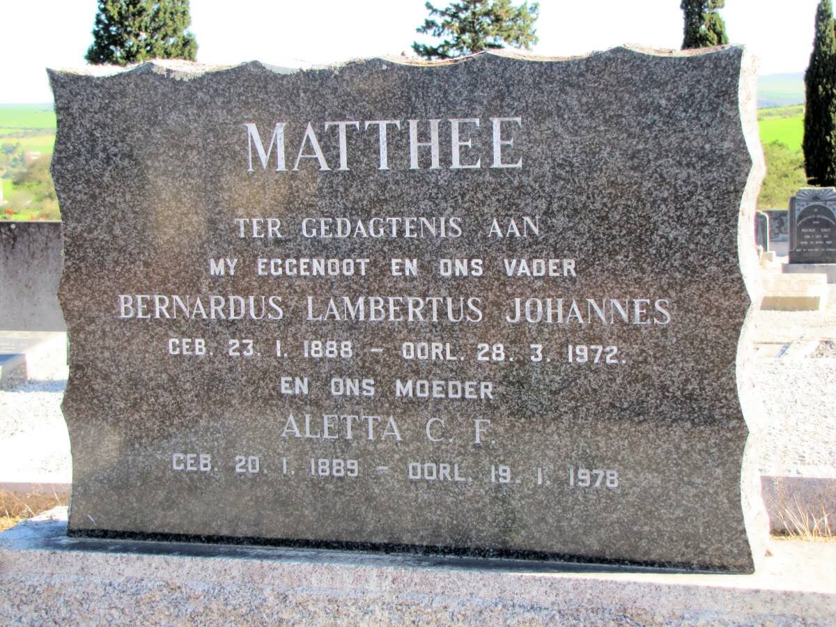 MATTHEE Bernardus Lambertus Johannes 1888-1972 &amp; Aletta C.F. 1889-1978