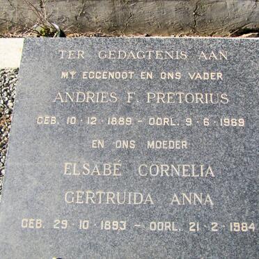 PRETORIUS Andries F. 1889-1969 &amp; Elsabé Cornelia Gertruida Anna1893-1984