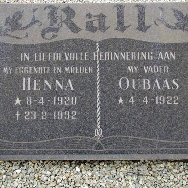 RALL Oubaas 1922- &amp; Henna 1920-1992