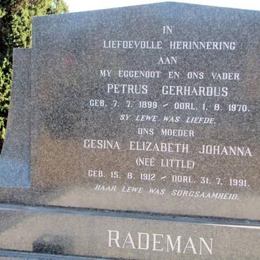 RADEMAN Petrus Gerhardus 1899-1970 &amp; Gesina Elizabeth Johanna LITTLE 1912-1991