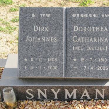 SNYMAN Dirk Johannes 1908-2000 &amp; Dorothea Catharina COETZEE 1910-2005