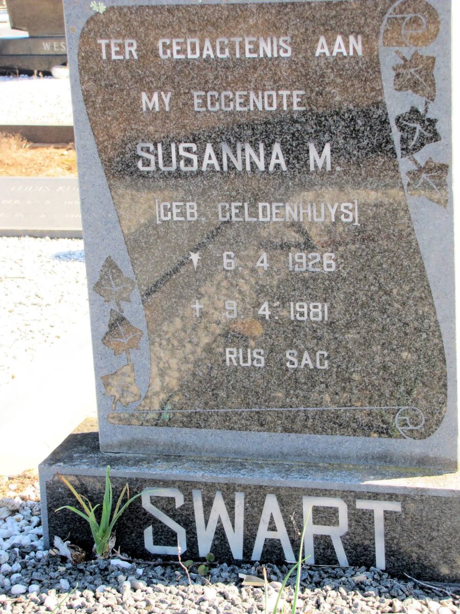 SWART Susanna M. nee GELDENHUYS 1926-1981