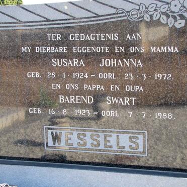 WESSELS Barend Swart 1923-1988 &amp; Susara Johanna 1924-1972